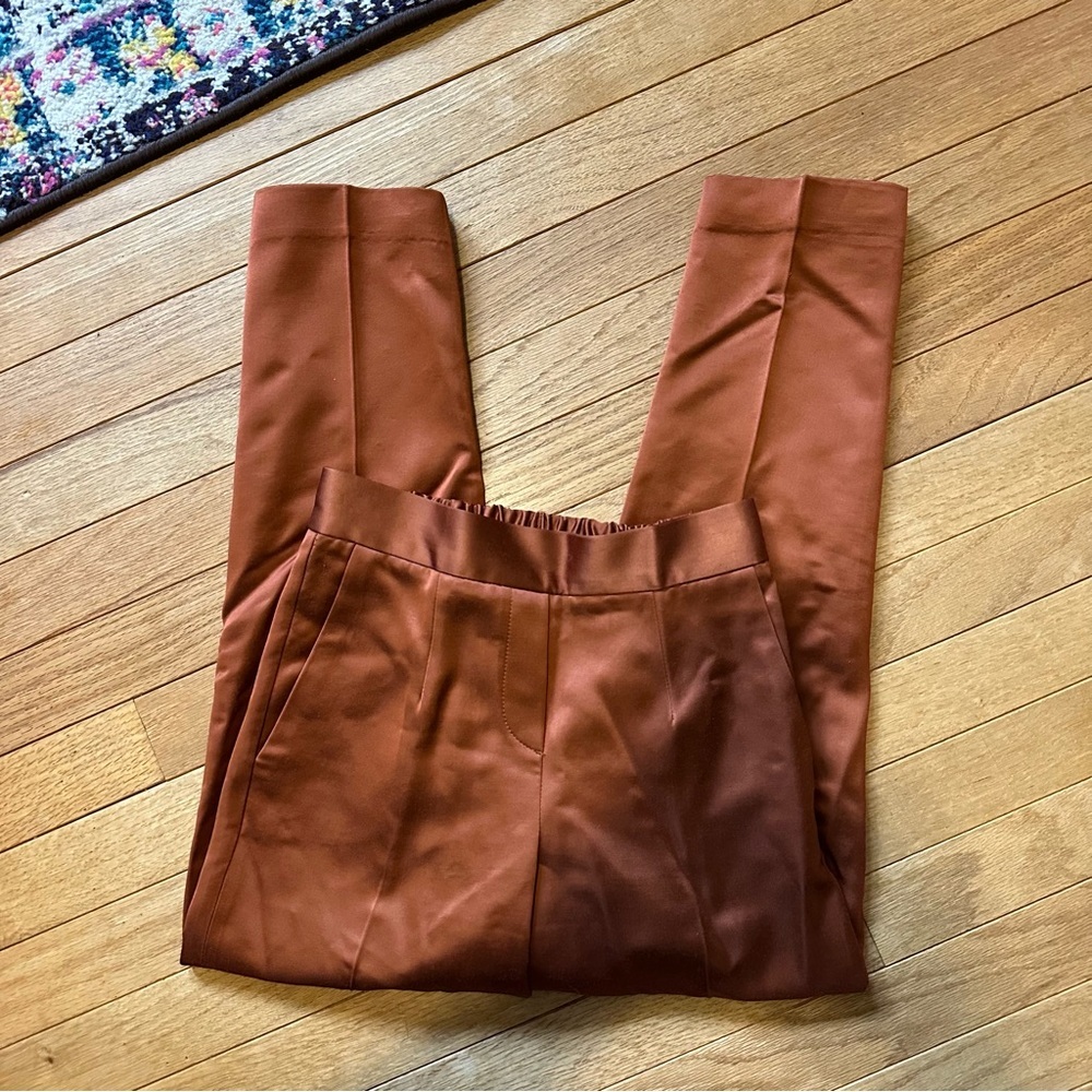 Aritzia Babaton Satin Pull On Style Pants Womens 00 Brown Bronze Pleated Detail